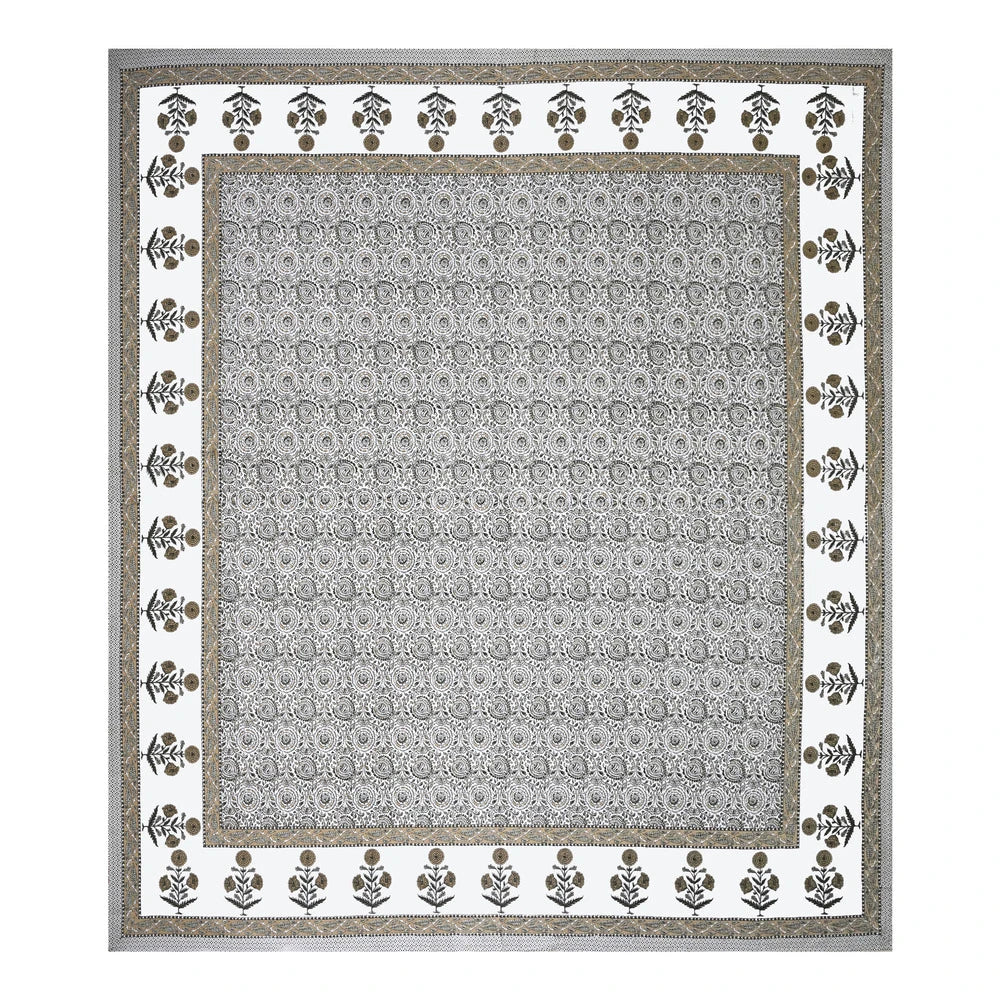 Jaipuri Cotton Double Bedsheet Set - Yellow Floral Jaal (108x108 inches)