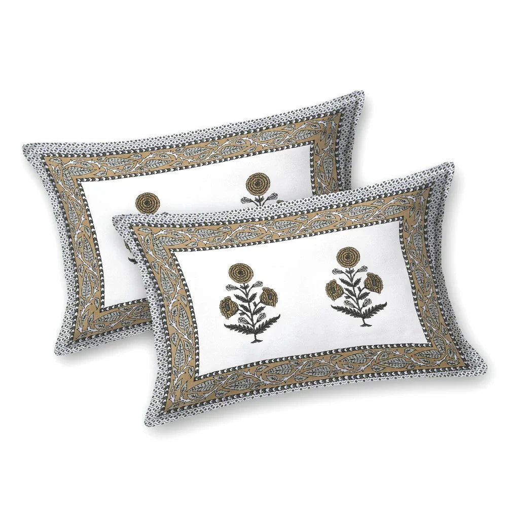 Jaipuri Cotton Double Bedsheet Set - Yellow Floral Jaal (108x108 inches)