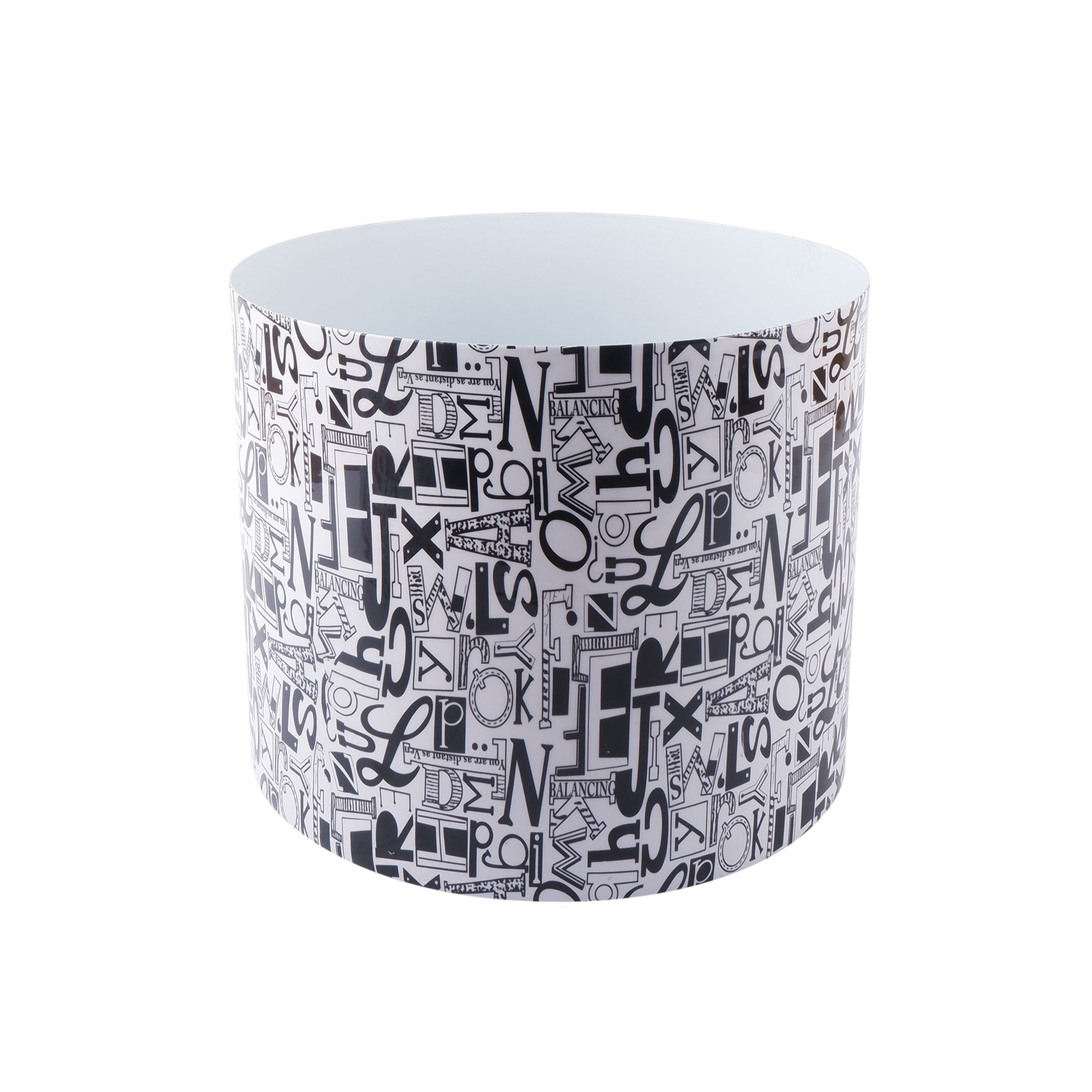 Stylish designer metal flower pot with modern graphic print for contemporary home decor