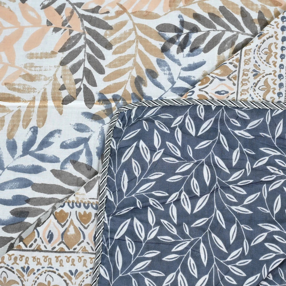 All Season Jaipuri AC Blanket | 100% Cotton | Block Print | Double Bed - Blue & Yellow Patta (90X108 inches)