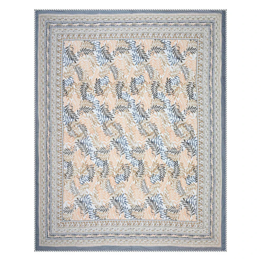All Season Jaipuri AC Blanket | 100% Cotton | Block Print | Double Bed - Blue & Yellow Patta (90X108 inches)