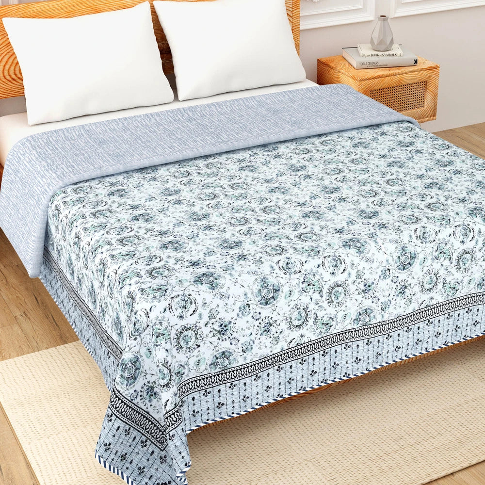 All Season Jaipuri AC Blanket | 100% Cotton | Block Print | Double Bed - Floral Jaal (90X108 inches)