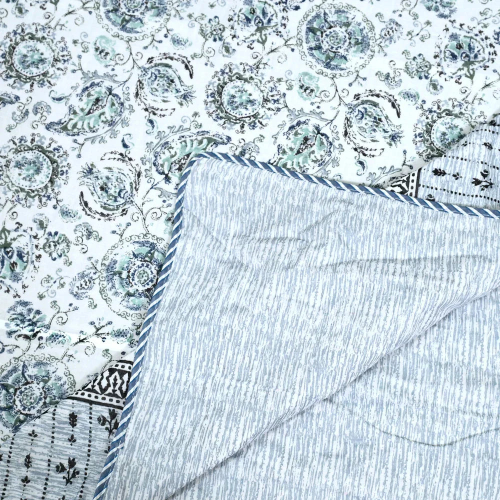 All Season Jaipuri AC Blanket | 100% Cotton | Block Print | Double Bed - Floral Jaal (90X108 inches)