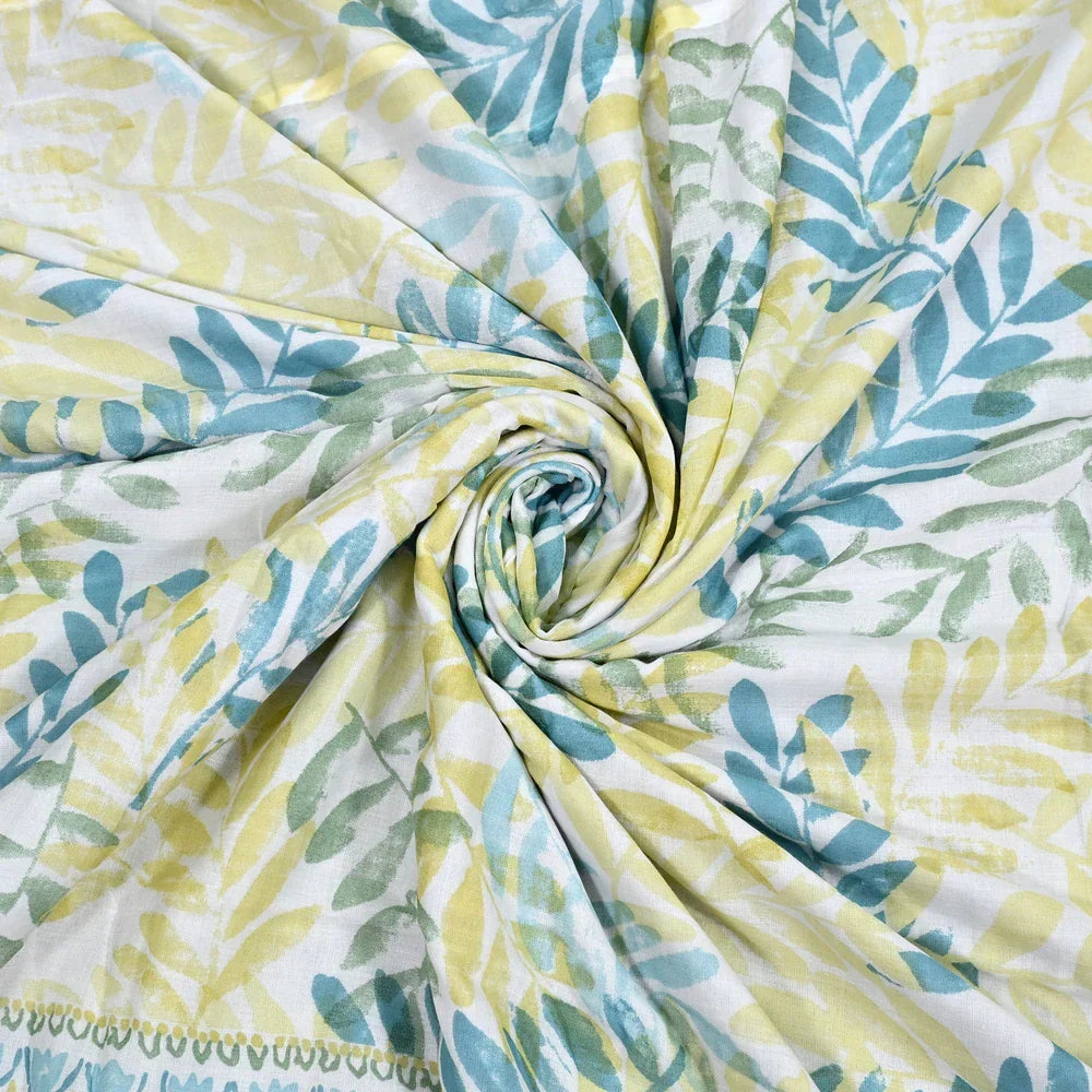 All Season Jaipuri AC Blanket | 100% Cotton | Block Print | Double Bed - Blue & Green Patta (90X108 inches)