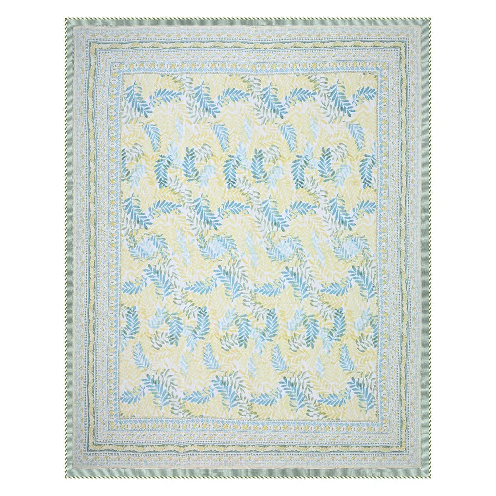All Season Jaipuri AC Blanket | 100% Cotton | Block Print | Double Bed - Blue & Green Patta (90X108 inches)