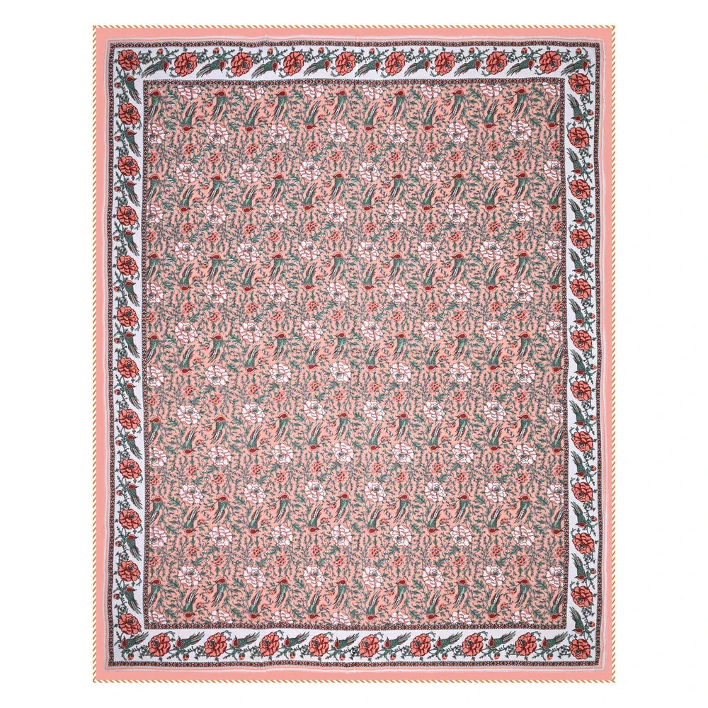 All Season Jaipuri AC Blanket | 100% Cotton | Block Print | Double Bed - Gulab Vatika (90X108 inches)