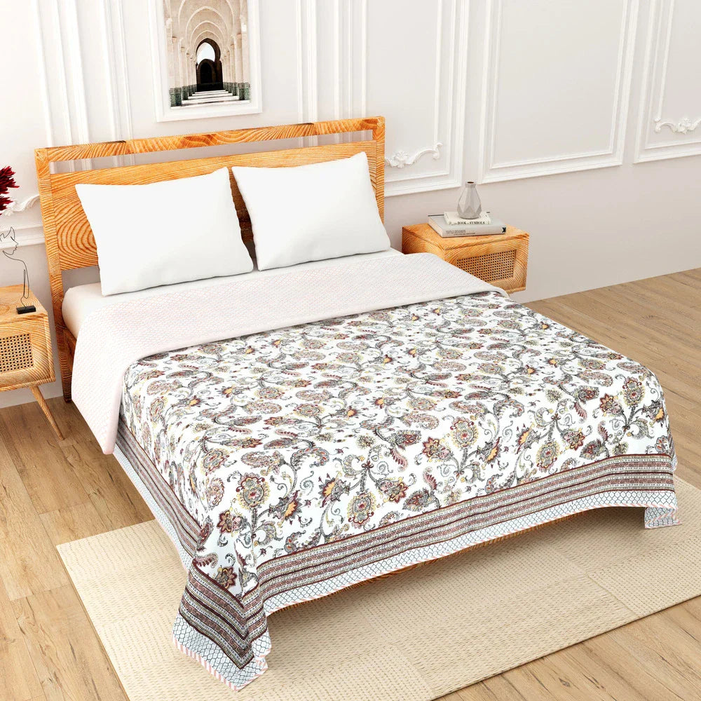 All Season Jaipuri AC Blanket | 100% Cotton | Block Print | Double Bed - Keri Buta (90X108 inches)