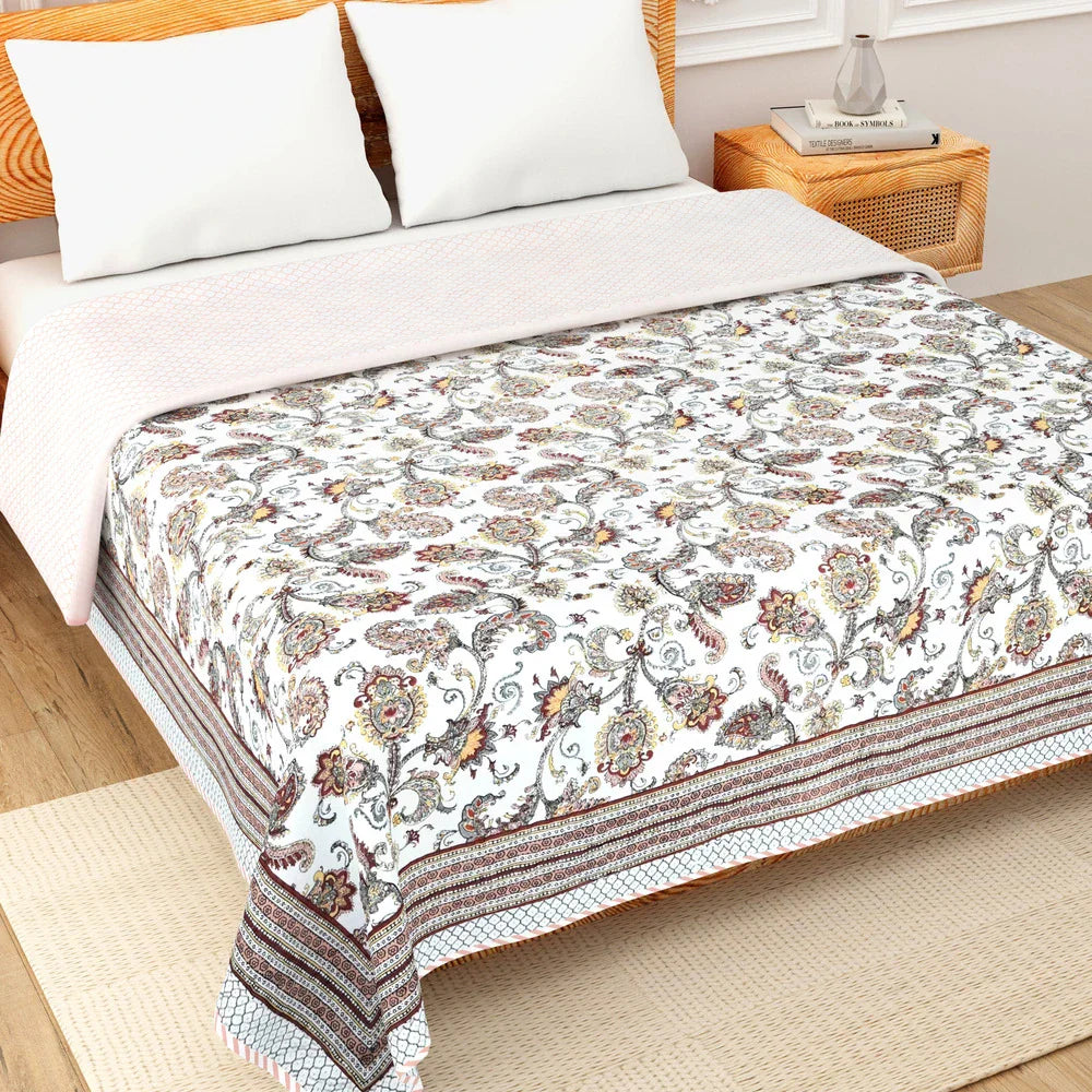 All Season Jaipuri AC Blanket | 100% Cotton | Block Print | Double Bed - Keri Buta (90X108 inches)