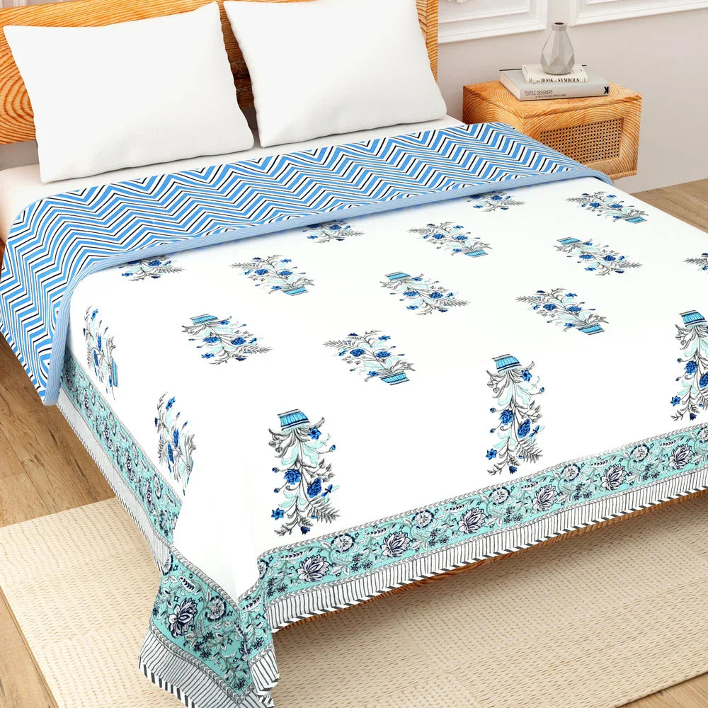 All Season Jaipuri AC Blanket | 100% Cotton | Block Print | Double Bed - Kamal Leheriya (90X108 inches)