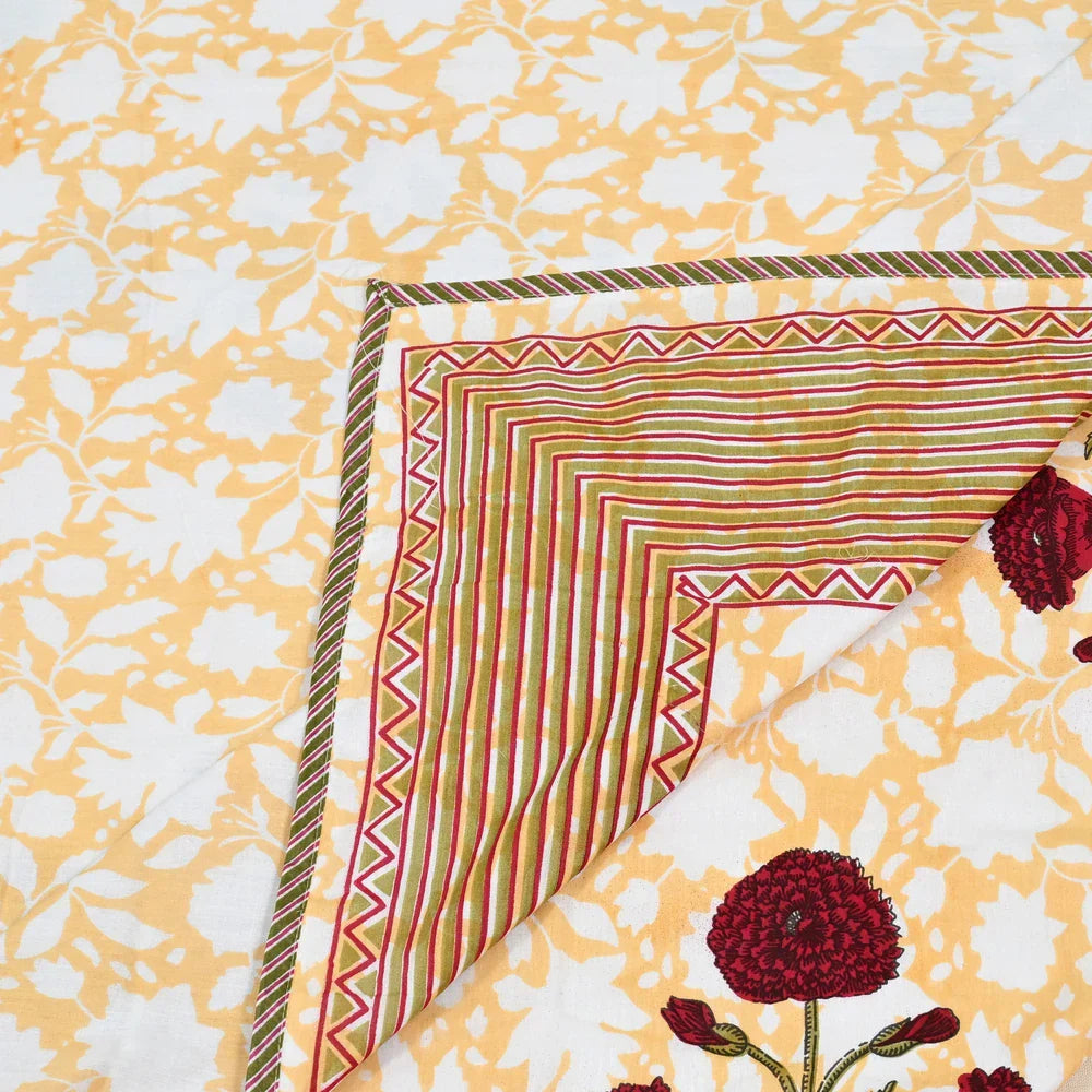 All Season Jaipuri Blanket | 100% Cotton | Block Print | Single Bed – Mughal Floral Buta (63X90 Inches)