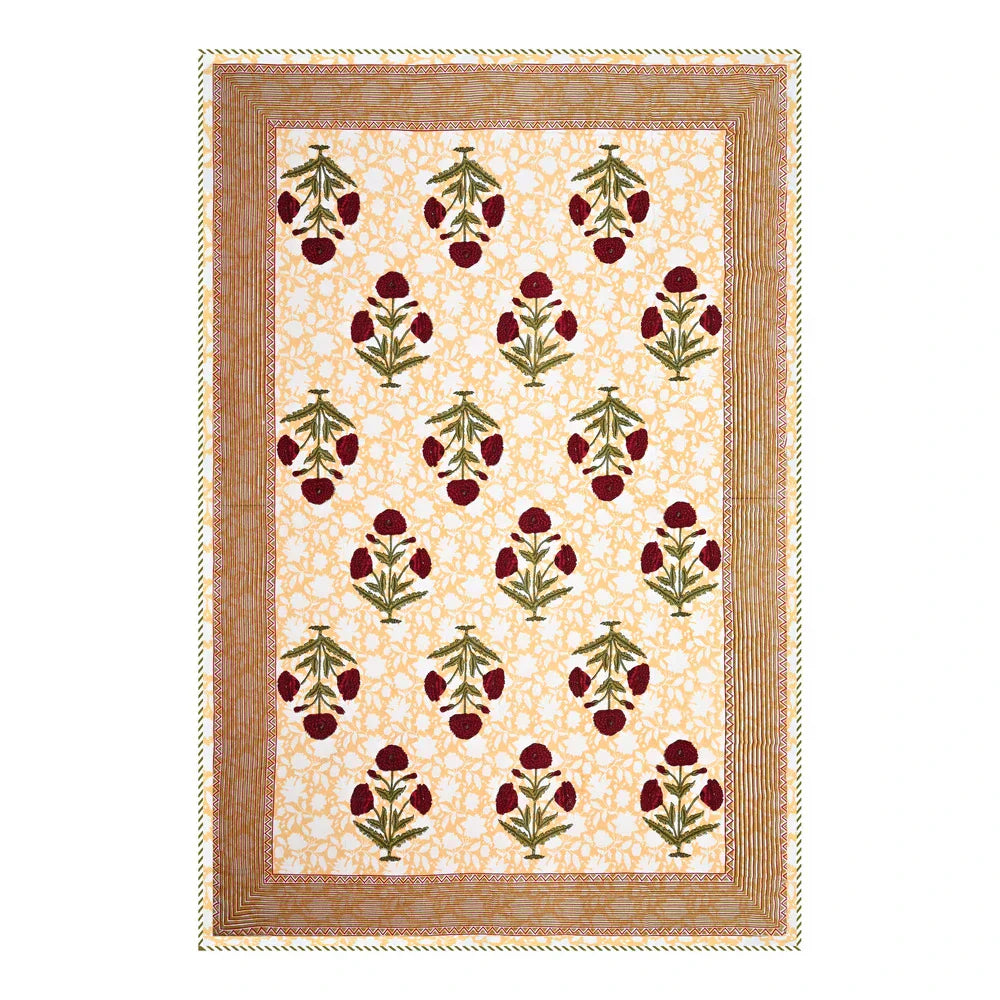 All Season Jaipuri Blanket | 100% Cotton | Block Print | Single Bed – Mughal Floral Buta (63X90 Inches)