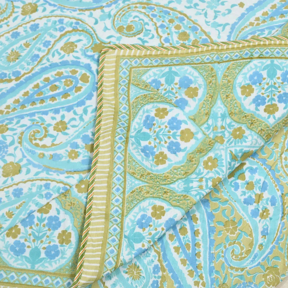 All Season Jaipuri Blanket | 100% Cotton | Block Print | Single Bed  –  Mughal Jaal Yellow (63X90 Inches)