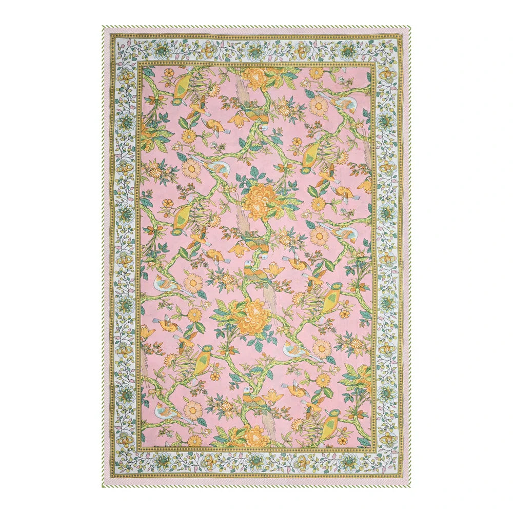 All Season Jaipuri Blanket | 100% Cotton | Block Print | Single Bed  – Yellow Birds Floral (63X90 Inches)