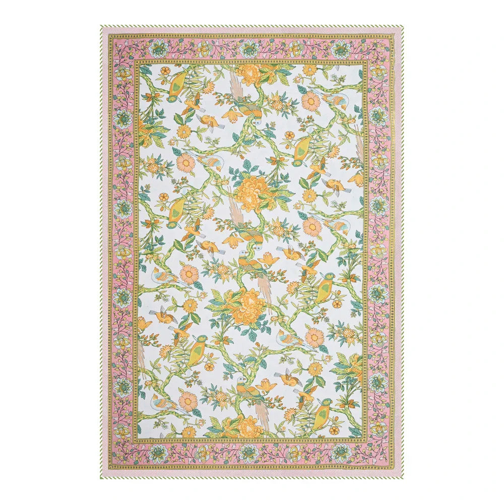 All Season Jaipuri Blanket | 100% Cotton | Block Print | Single Bed  – Yellow Birds Floral (63X90 Inches)