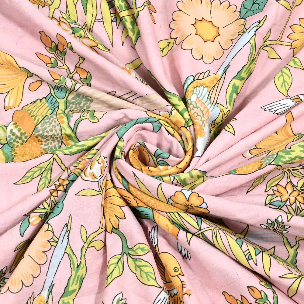 All Season Jaipuri Blanket | 100% Cotton | Block Print | Single Bed  – Yellow Birds Floral (63X90 Inches)