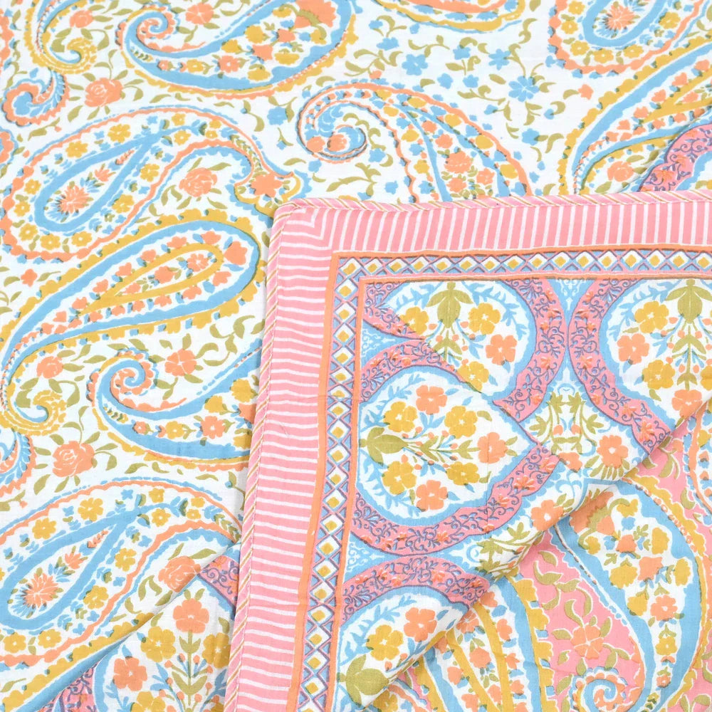 All Season Jaipuri Blanket | 100% Cotton | Block Print | Single Bed  –  Pink Mughal Jaal (63X90 Inches)