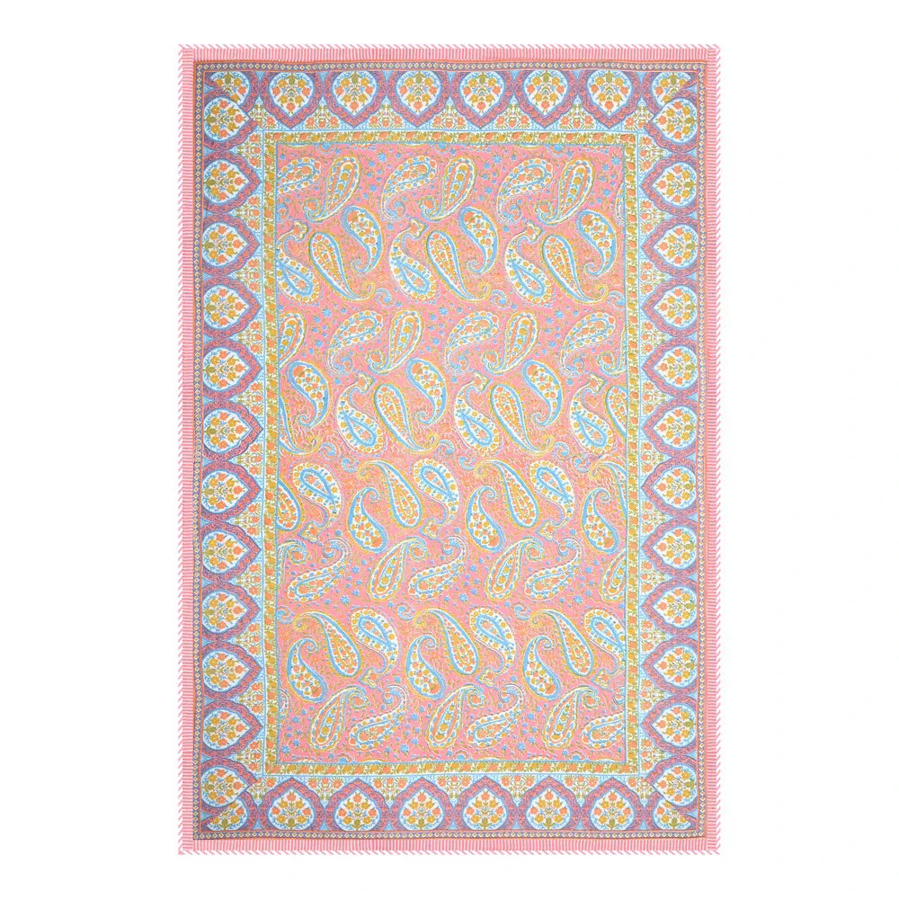 All Season Jaipuri Blanket | 100% Cotton | Block Print | Single Bed  –  Pink Mughal Jaal (63X90 Inches)