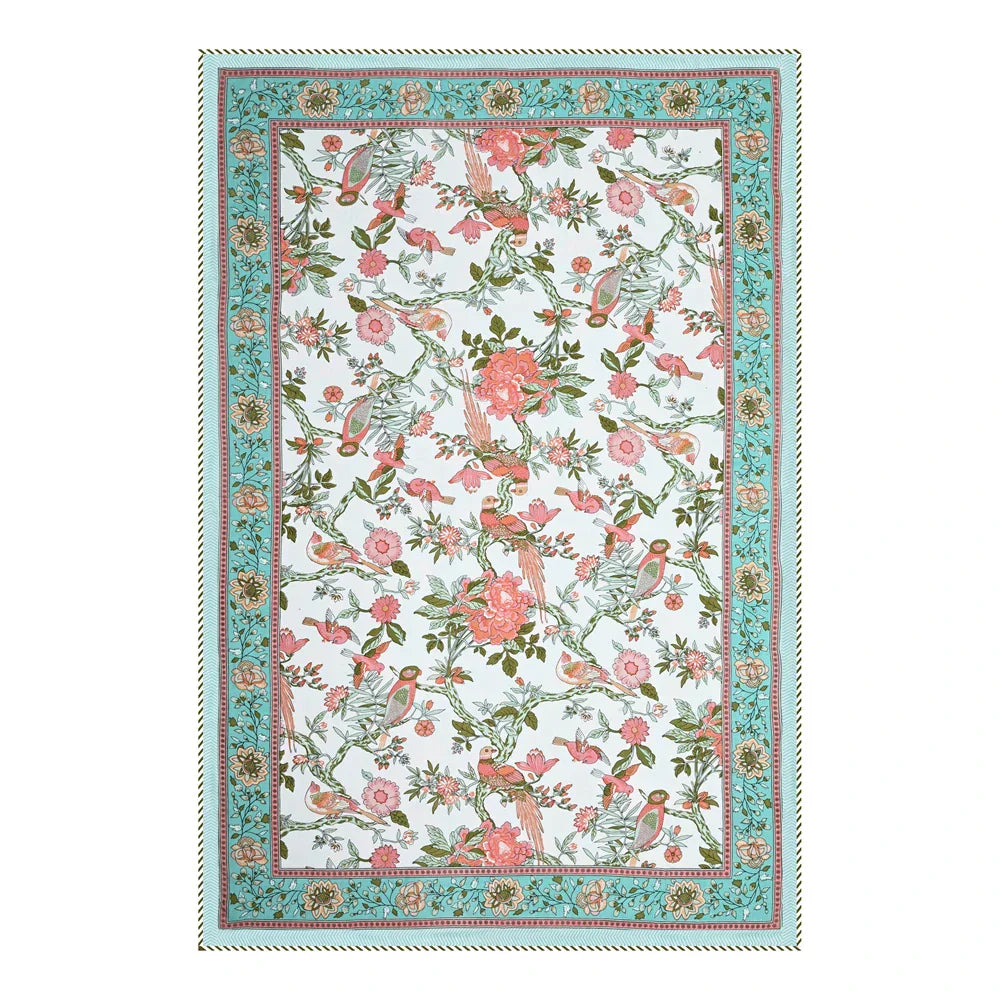 All Season Jaipuri Blanket | 100% Cotton | Block Print | Single Bed – Birds & Floral Motifs (63X90 Inches)