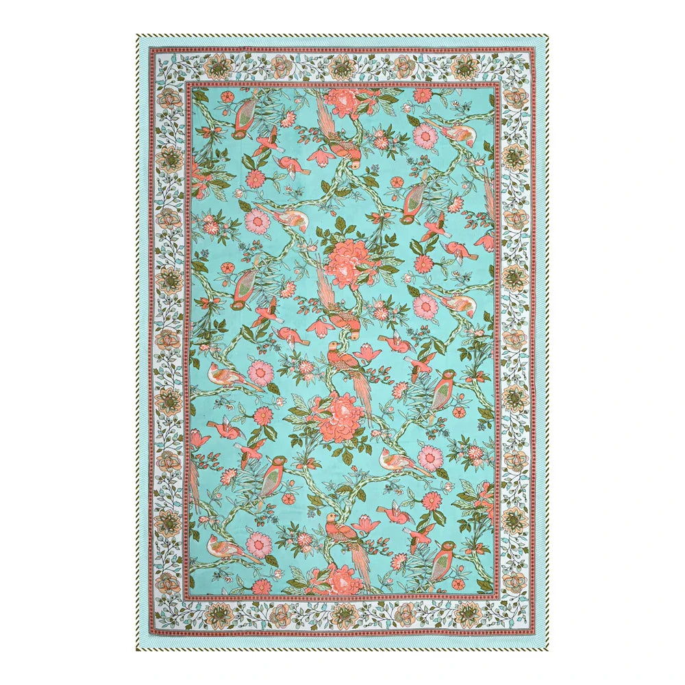 All Season Jaipuri Blanket | 100% Cotton | Block Print | Single Bed – Birds & Floral Motifs (63X90 Inches)
