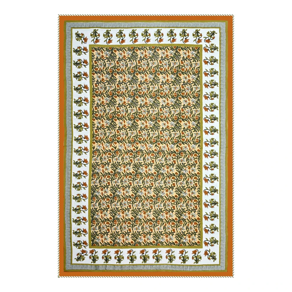 All Season Jaipuri Blanket | 100% Cotton | Block Print | Single Bed – Yellow Floral Buta (63X90 Inches)