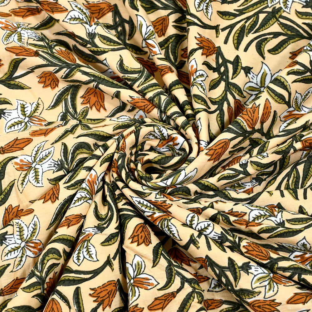 All Season Jaipuri Blanket | 100% Cotton | Block Print | Single Bed – Yellow Floral Buta (63X90 Inches)