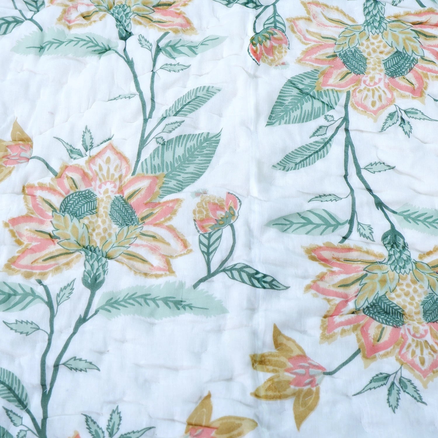 Jaipuri cotton quilt double bed with floral design in pastel colors for stylish bedding