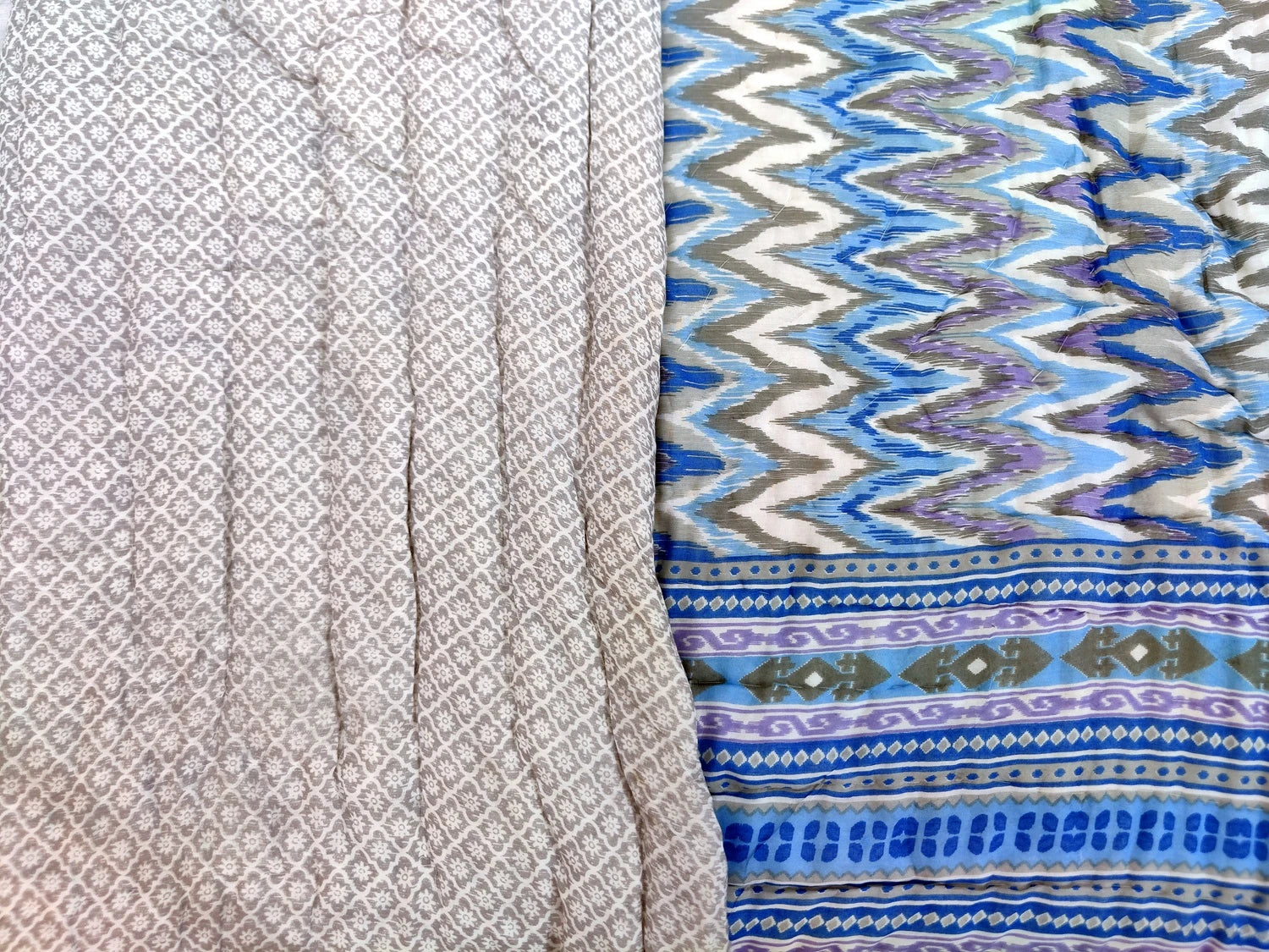 Jaipuri cotton quilt double bed with intricate patterns and vibrant blue designs for cozy bedding