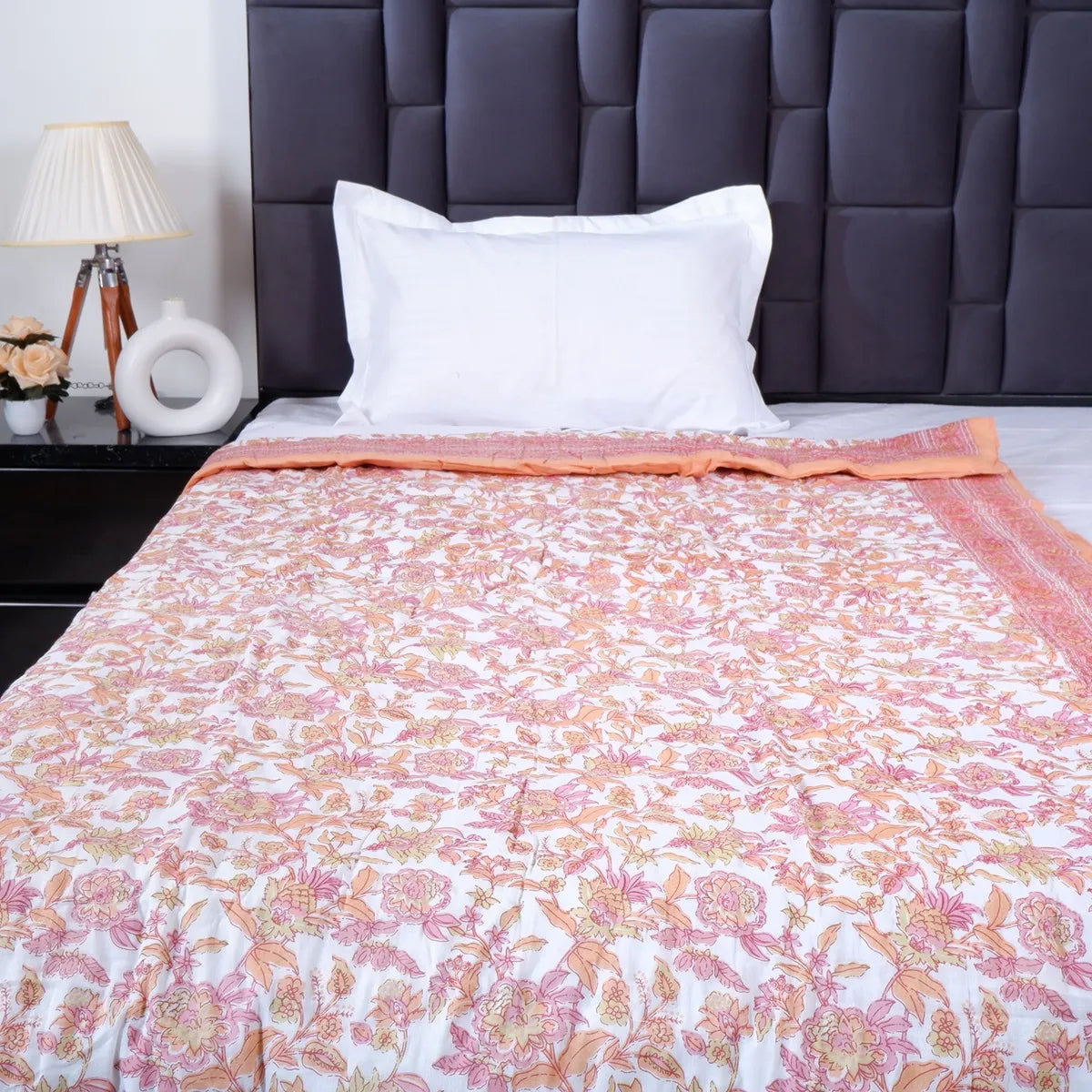 Jaipuri cotton quilt single bed in floral pattern, perfect for adding warmth and style to your bedroom