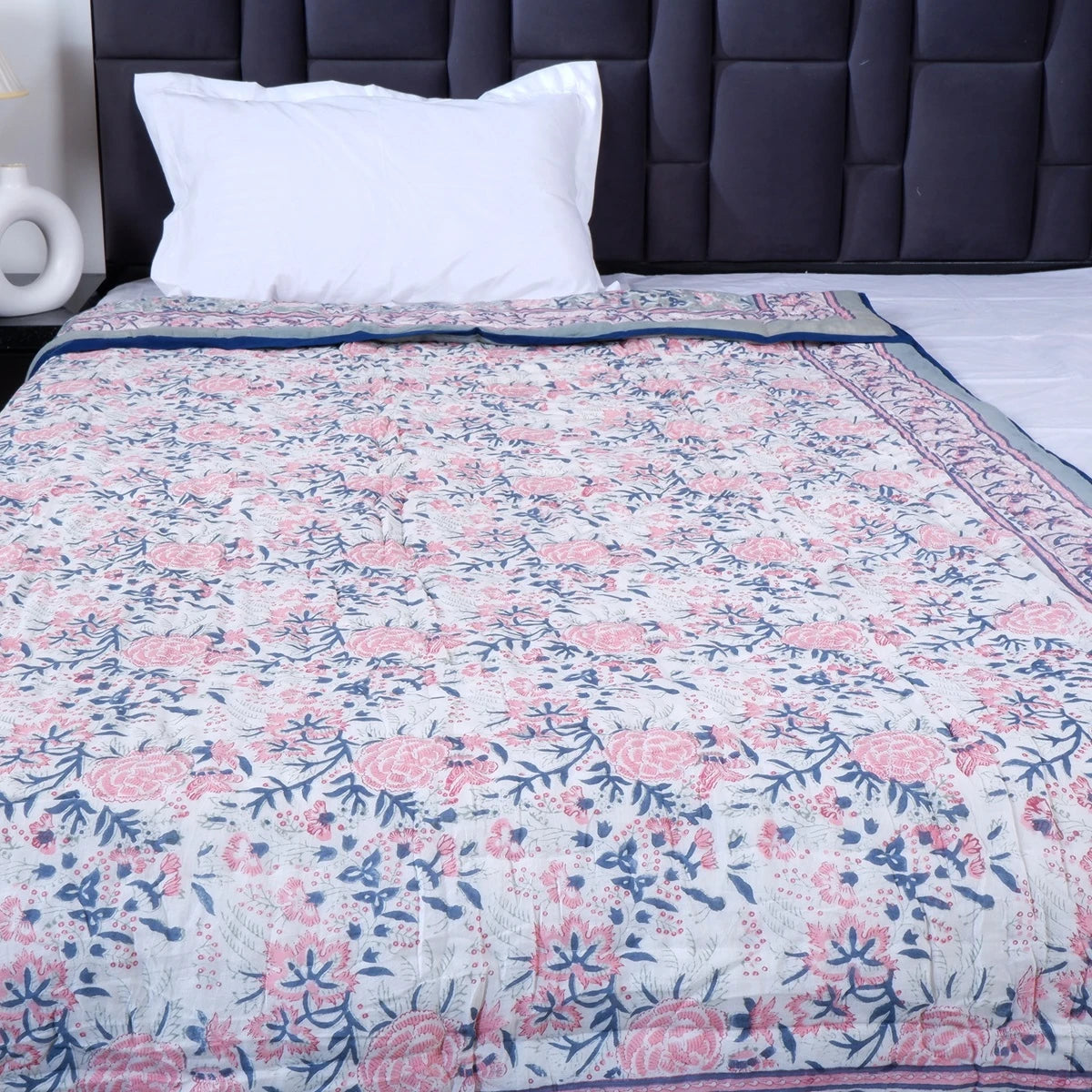 Jaipuri cotton quilts single bed with floral design for comfortable bedroom decor