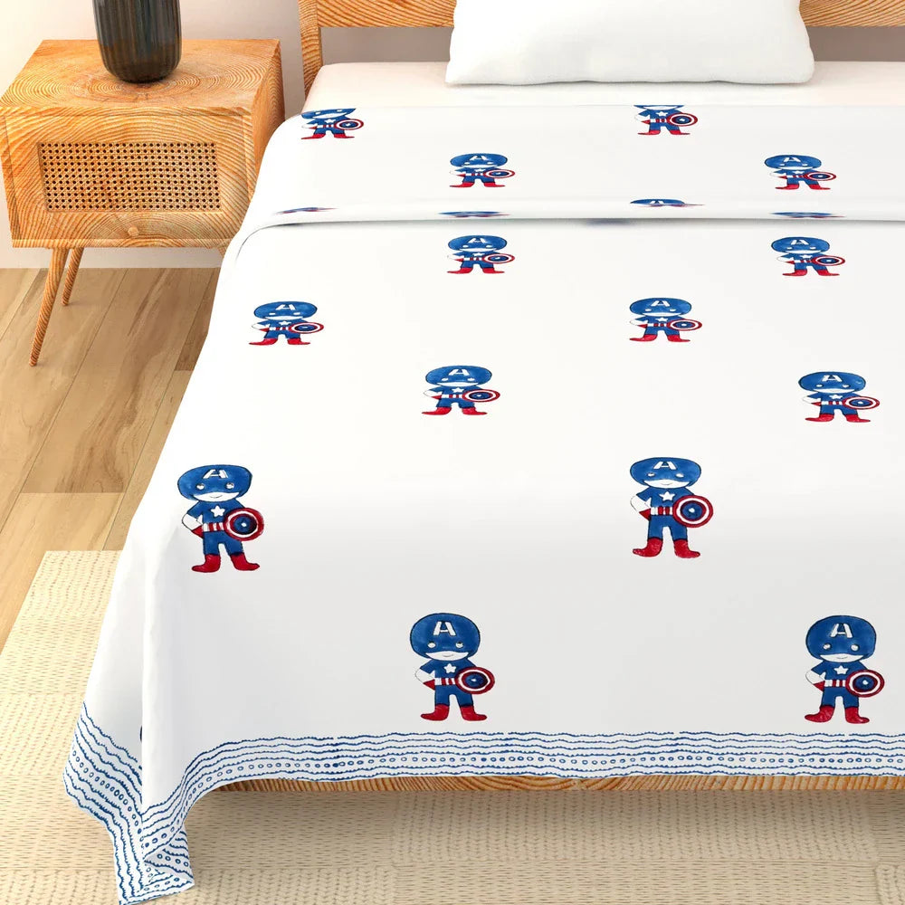 Captain America Printed Kids Cotton Dohar - Single Bed Size (40x60 Inches)