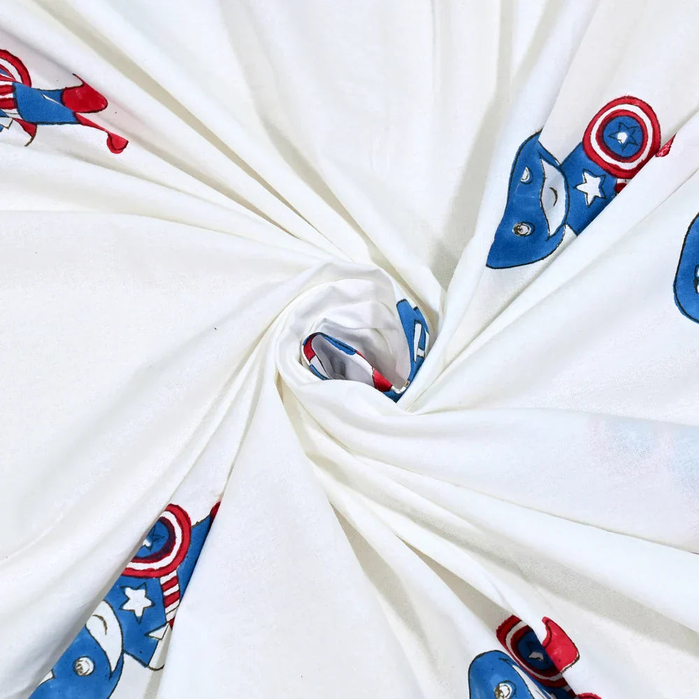 Captain America Printed Kids Cotton Dohar - Single Bed Size (40x60 Inches)