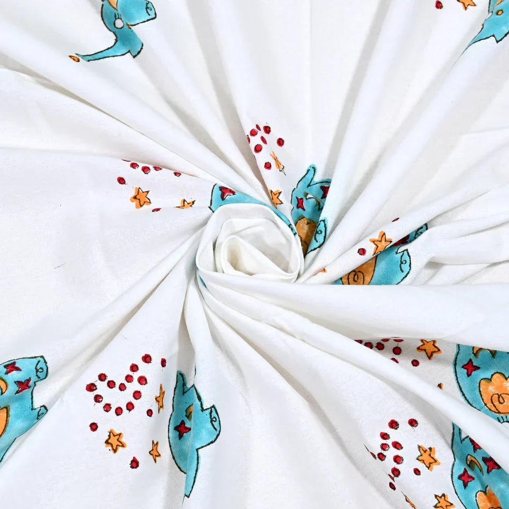 Blue Elephant Printed Kids Cotton Dohar - Single Bed Size (40x60 Inches)