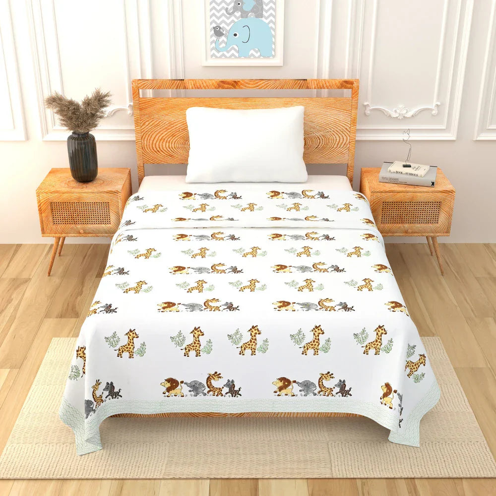 Jungle Safari Printed Kids Cotton Dohar - Single Bed Size  (40x60 Inches)