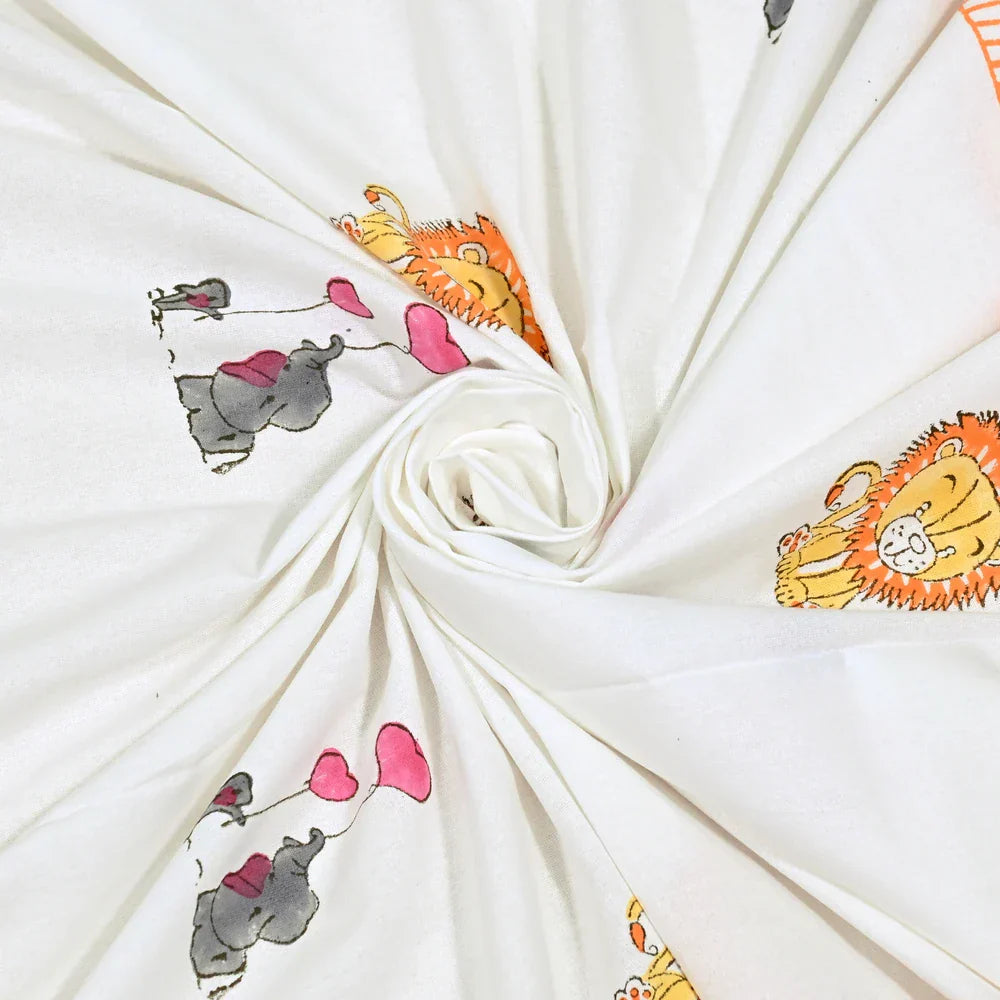 Lion & Elephant Printed Kids Cotton Dohar - Single Bed Size (40x60 Inches)