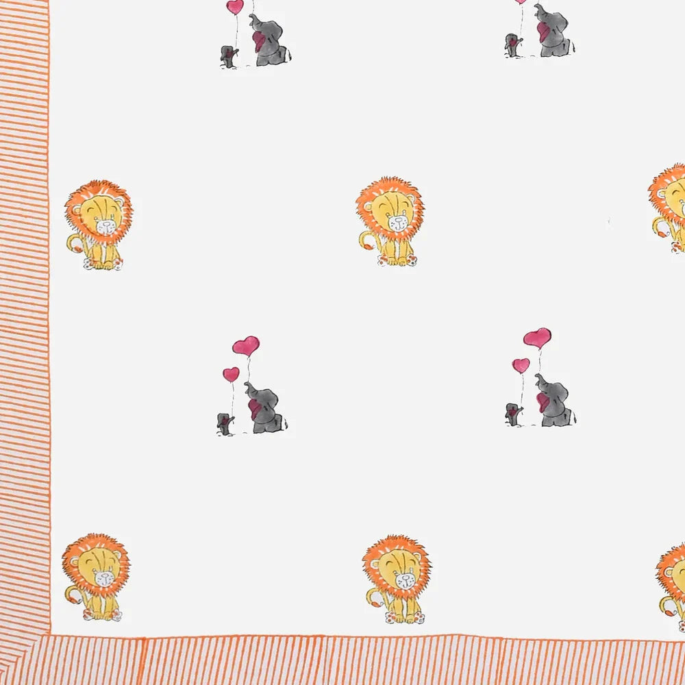 Lion & Elephant Printed Kids Cotton Dohar - Single Bed Size (40x60 Inches)