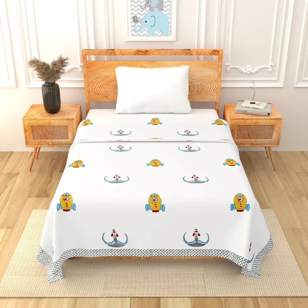 Rocket & Space Printed Kids Cotton Dohar - Single Bed Size (40x60 Inches)