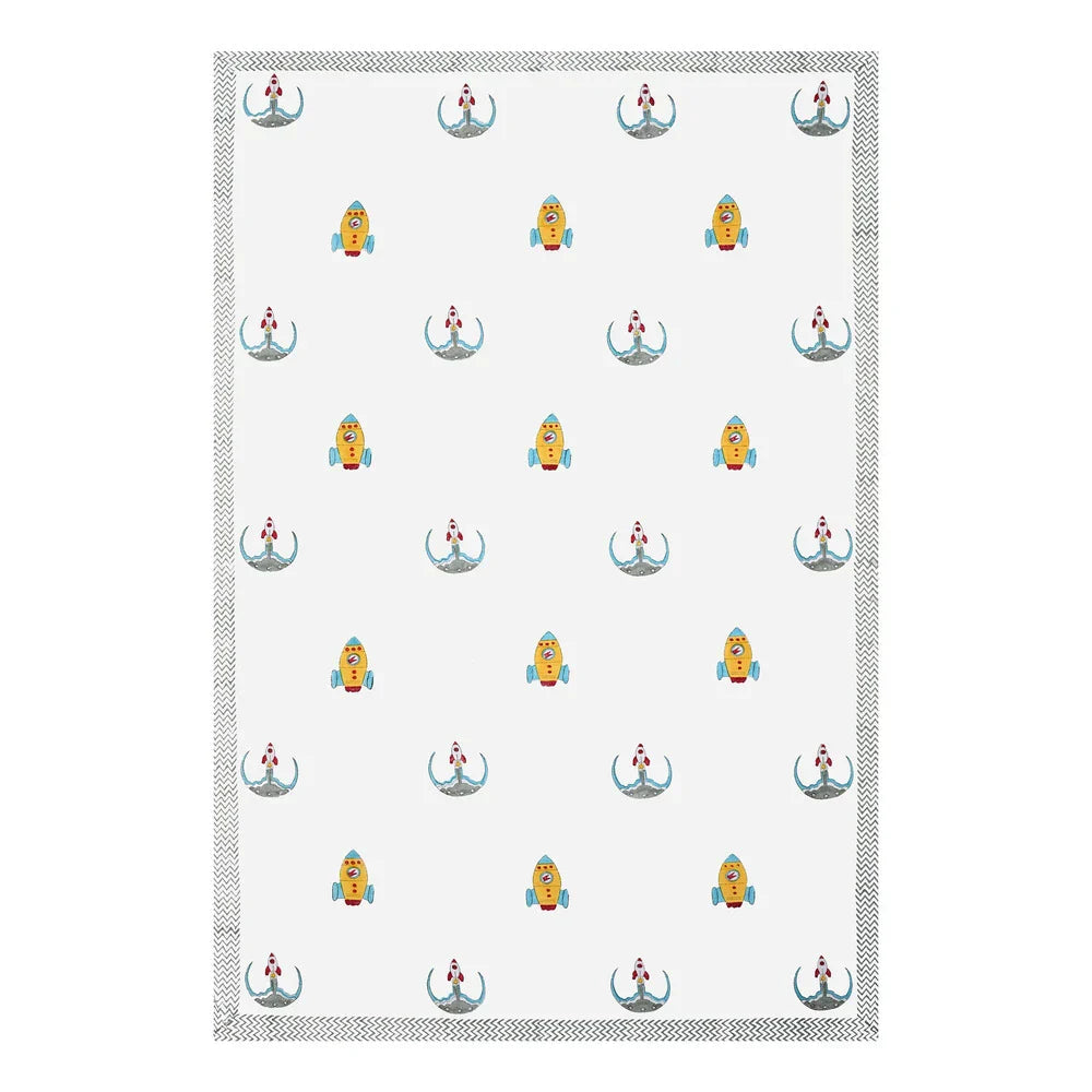 Rocket & Space Printed Kids Cotton Dohar - Single Bed Size (40x60 Inches)