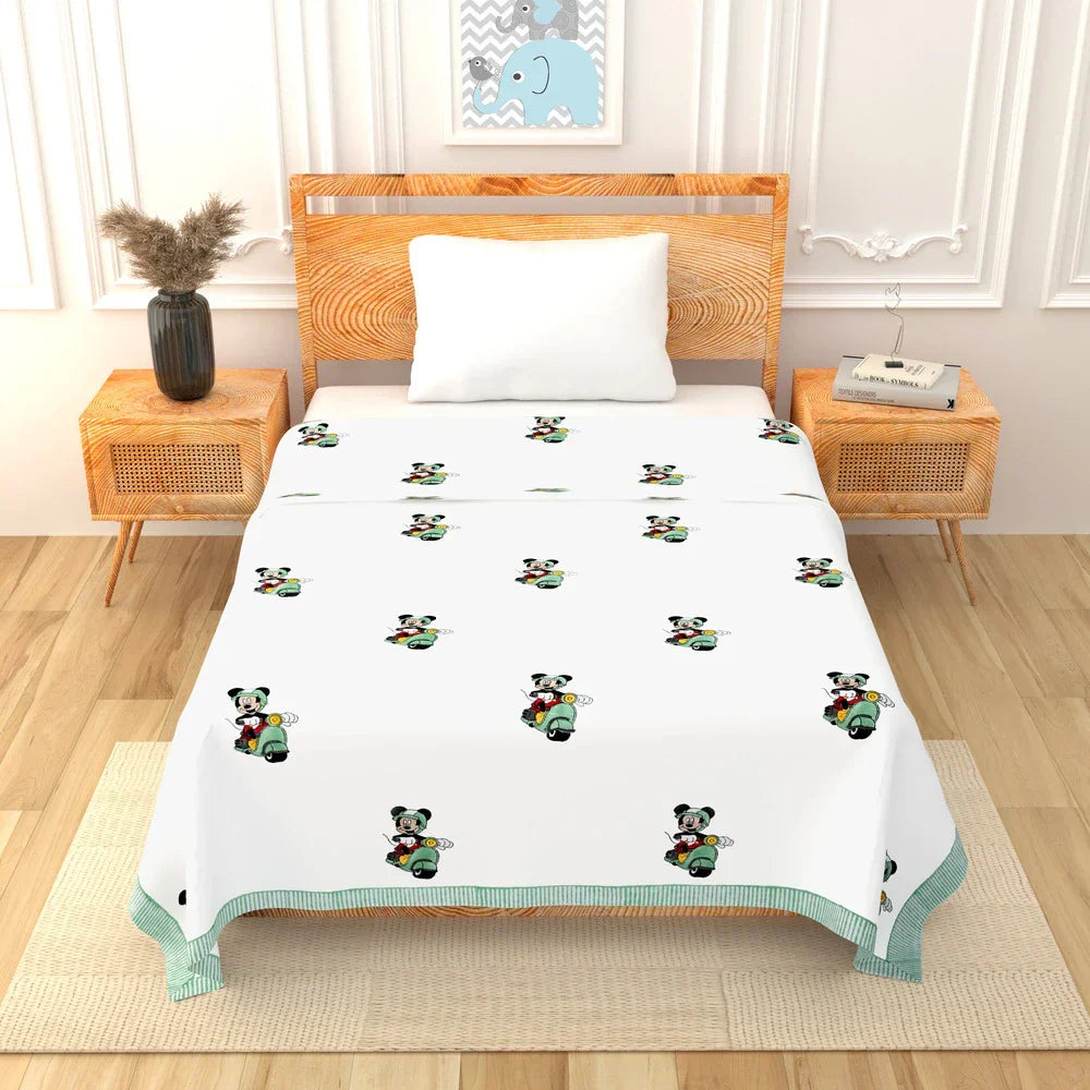 Mickey Scooter Printed Kids Cotton Dohar - Single Bed Size (40x60 Inches)