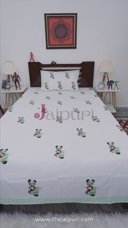 Hand Block Print Mulmul Cotton Kid's Dohar | Mickey Mouse Design