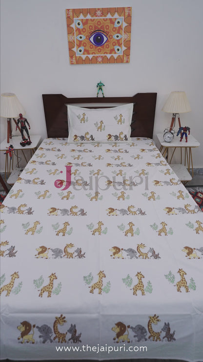 Hand Block Print Mulmul Cotton Kid's Dohar | Forest Animal Dream Sheets