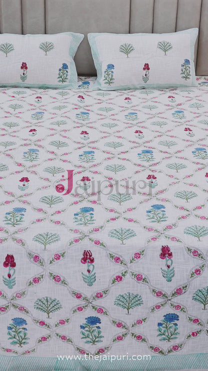 Premium Hand Block Print Jute Cotton Bedcover | Aditi