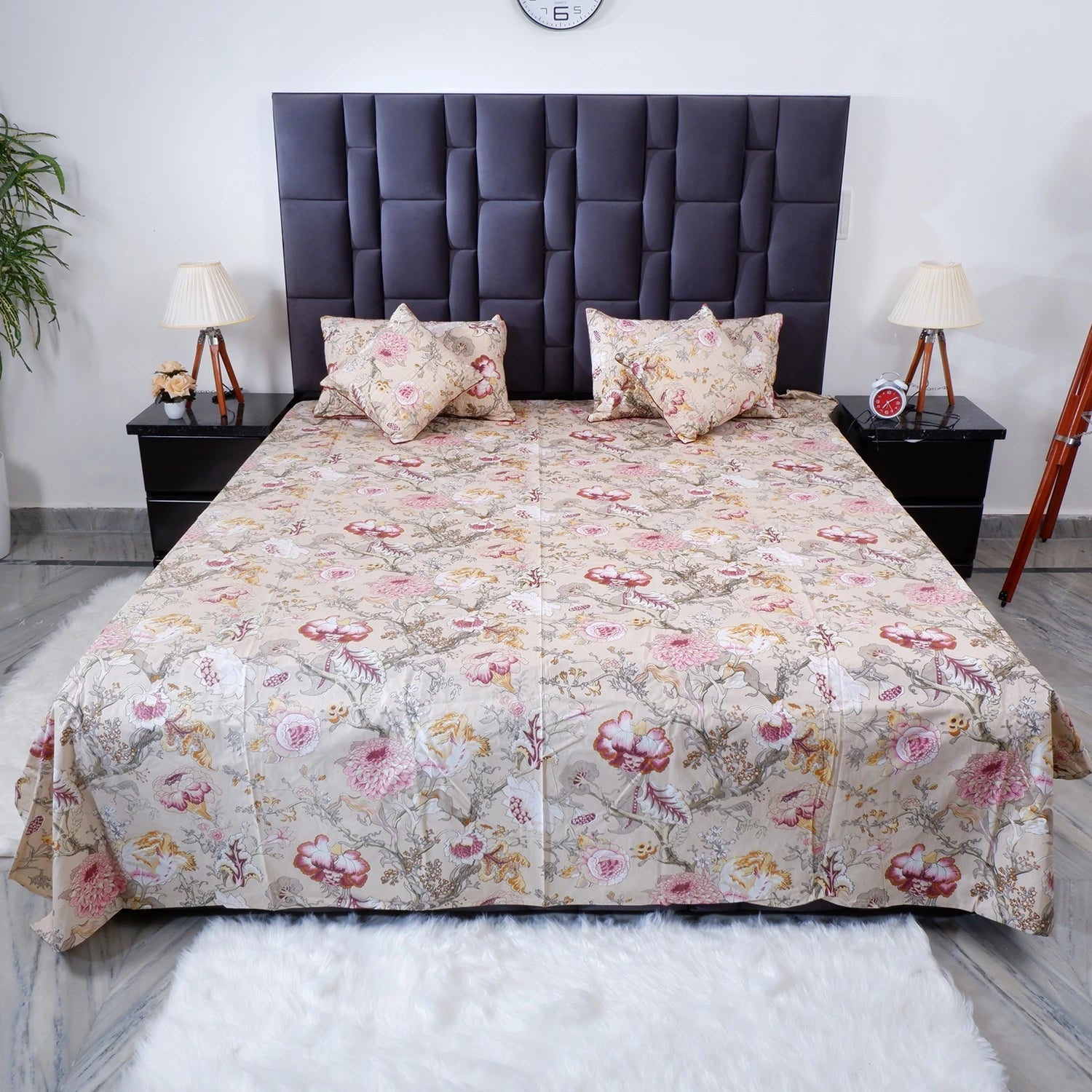 Elegant Jaipuri pure cotton bed sheet with floral patterns for a stylish bedroom decor