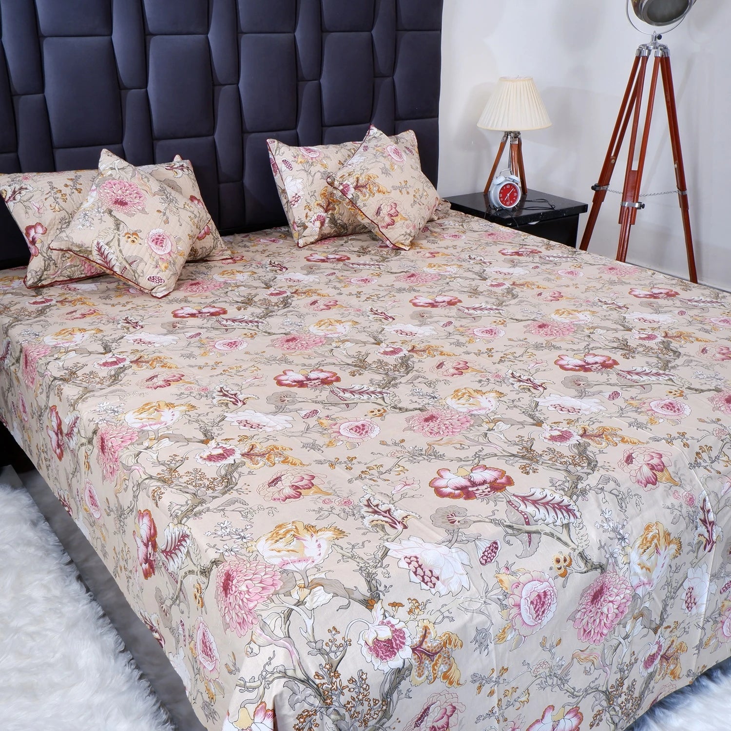 The Jaipuri pure cotton bed sheet with floral design, perfect for adding elegance to your bedroom decor