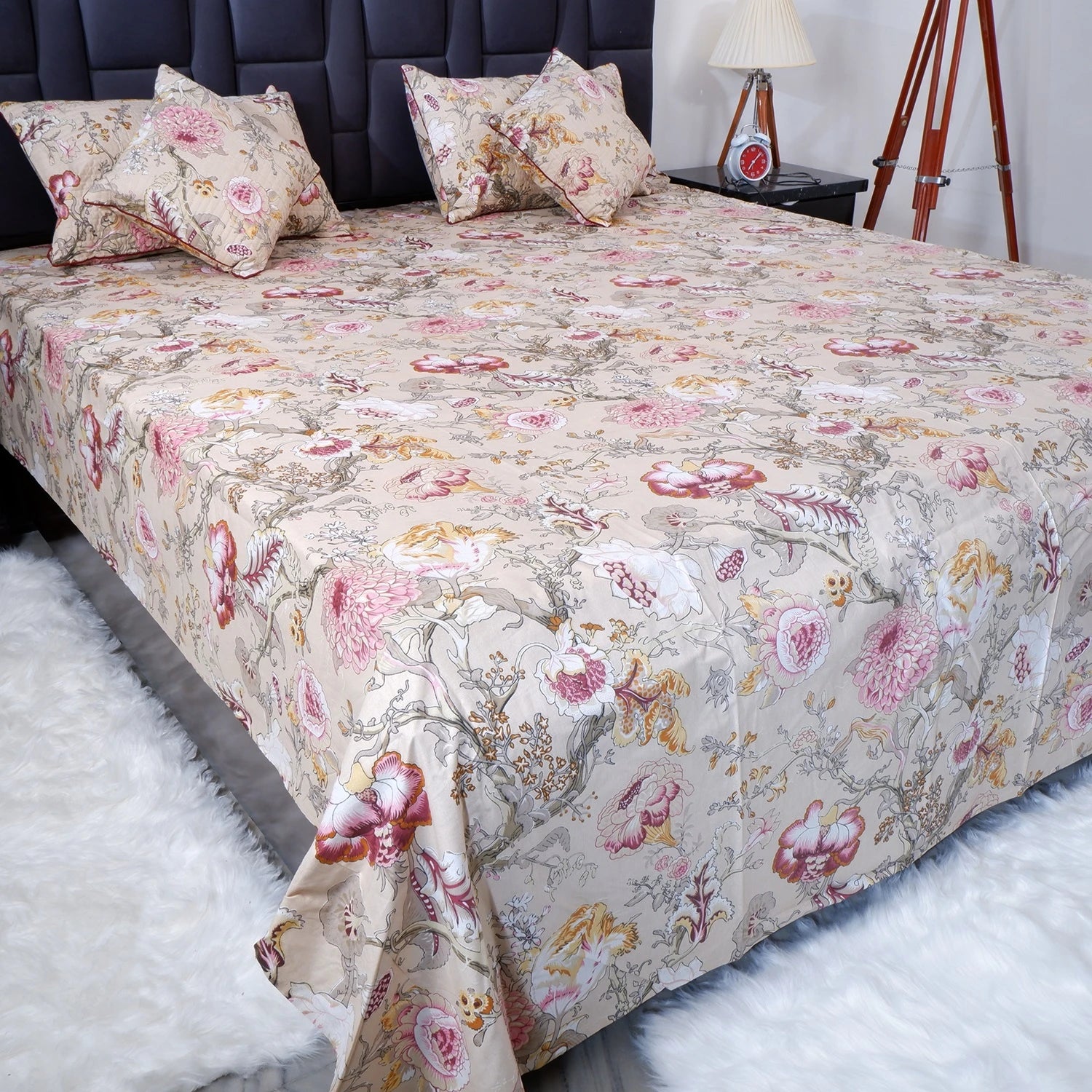 Elegant Jaipuri pure cotton bed sheet with floral design for stylish bedroom decor