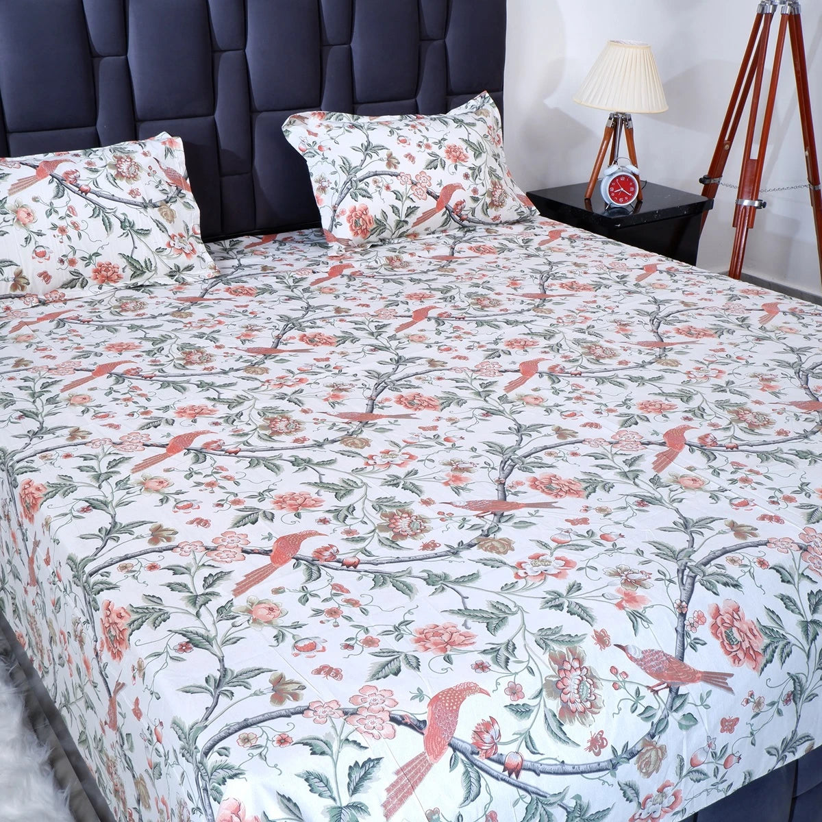 The Jaipuri Pure Cotton Bed Sheet with Floral Print and Matching Pillow Covers for Elegant Bedrooms