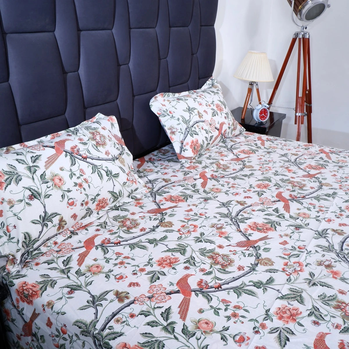 Colorful floral design pure cotton bed sheet with matching pillowcases from The Jaipuri