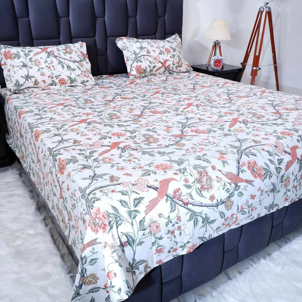 The Jaipuri pure cotton bed sheet in floral design with matching pillow covers for elegant bedroom decor