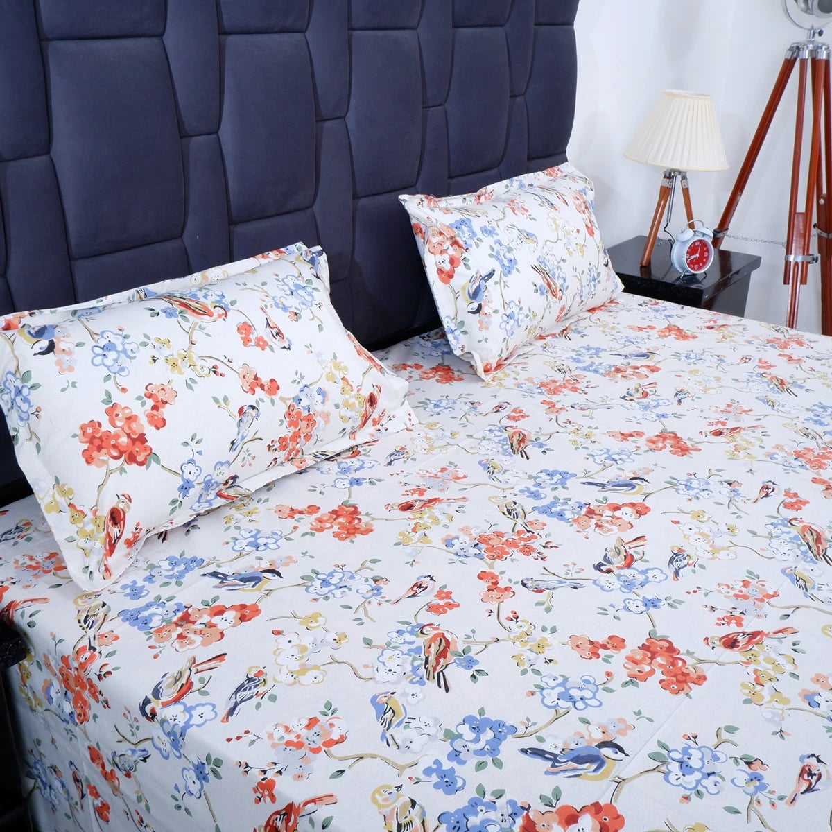 Floral The Jaipuri pure cotton bed sheet with matching pillow covers for a cozy bedroom decor