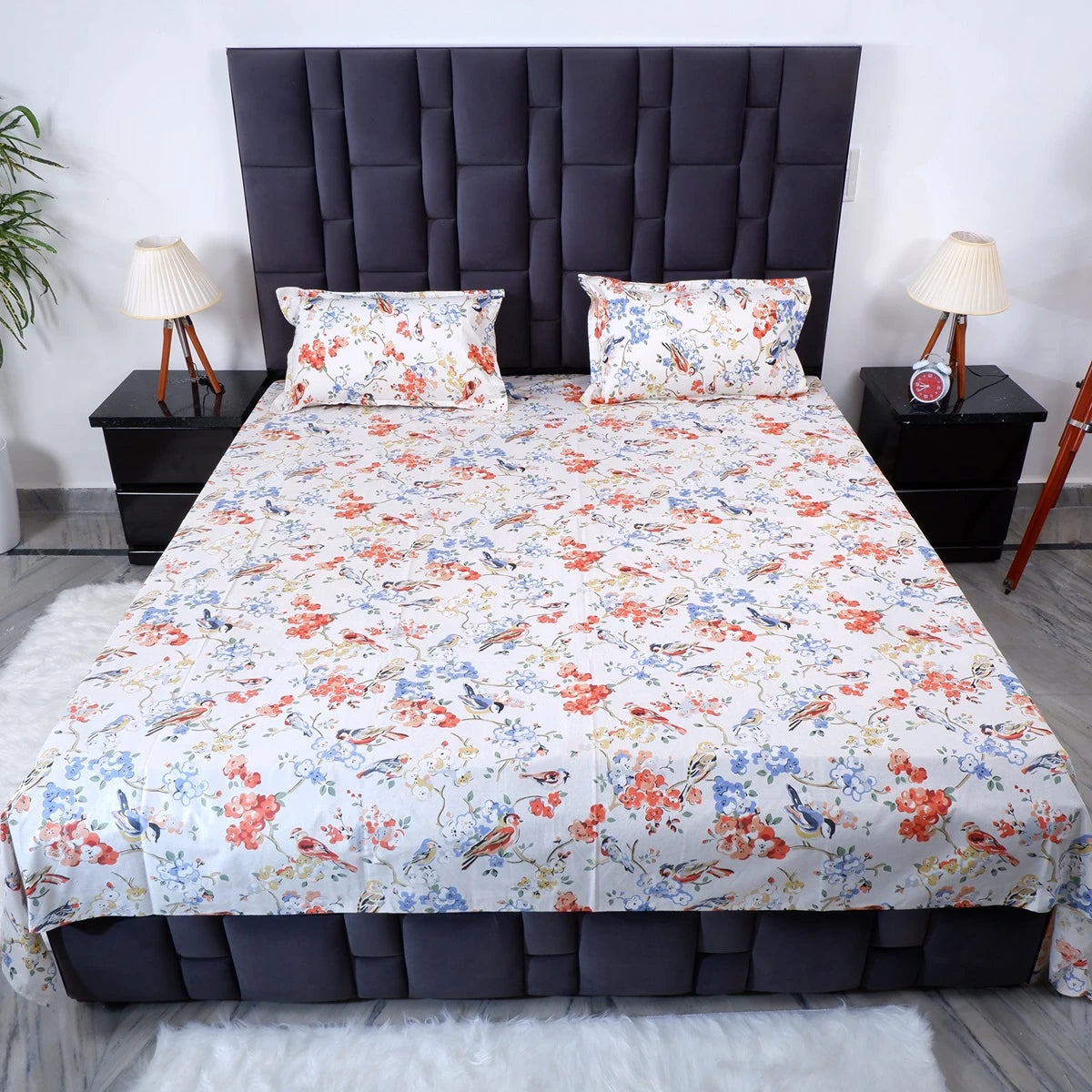 The Jaipuri pure cotton bed sheet in floral design enhancing bedroom decor