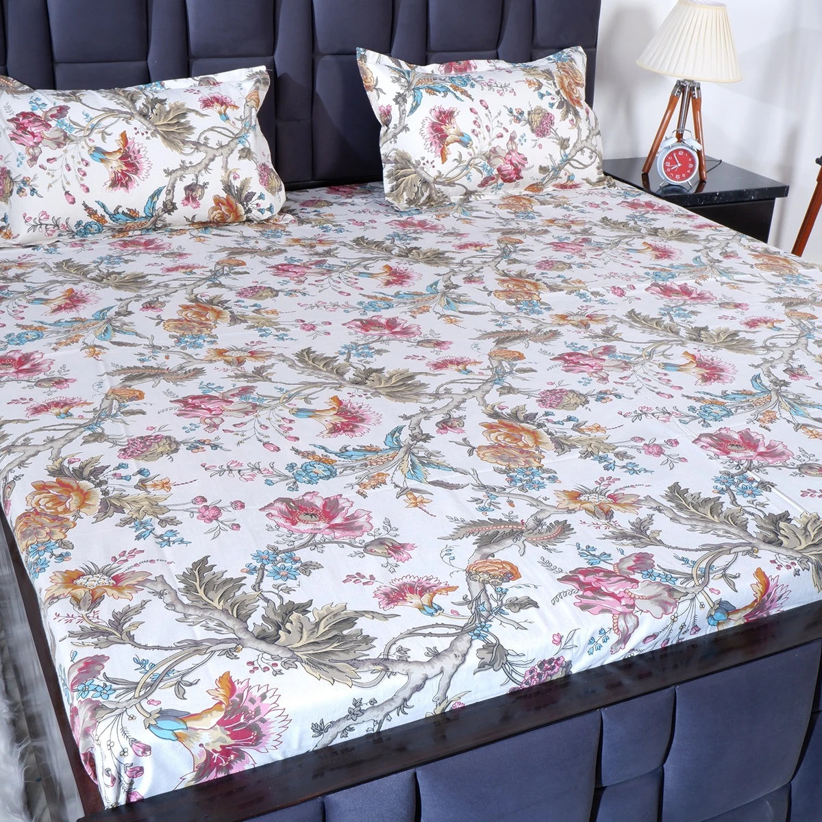 Floral Patterned Pure Cotton Bed Sheet from The Jaipuri with Matching Pillow Covers